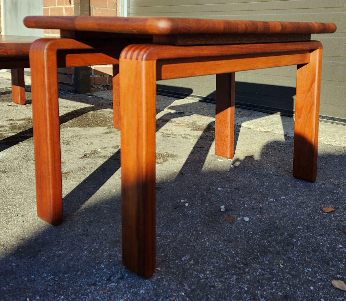 REFINISHED Danish Mid Century Modern SOLID Teak End Table, Floating Patchwork Design