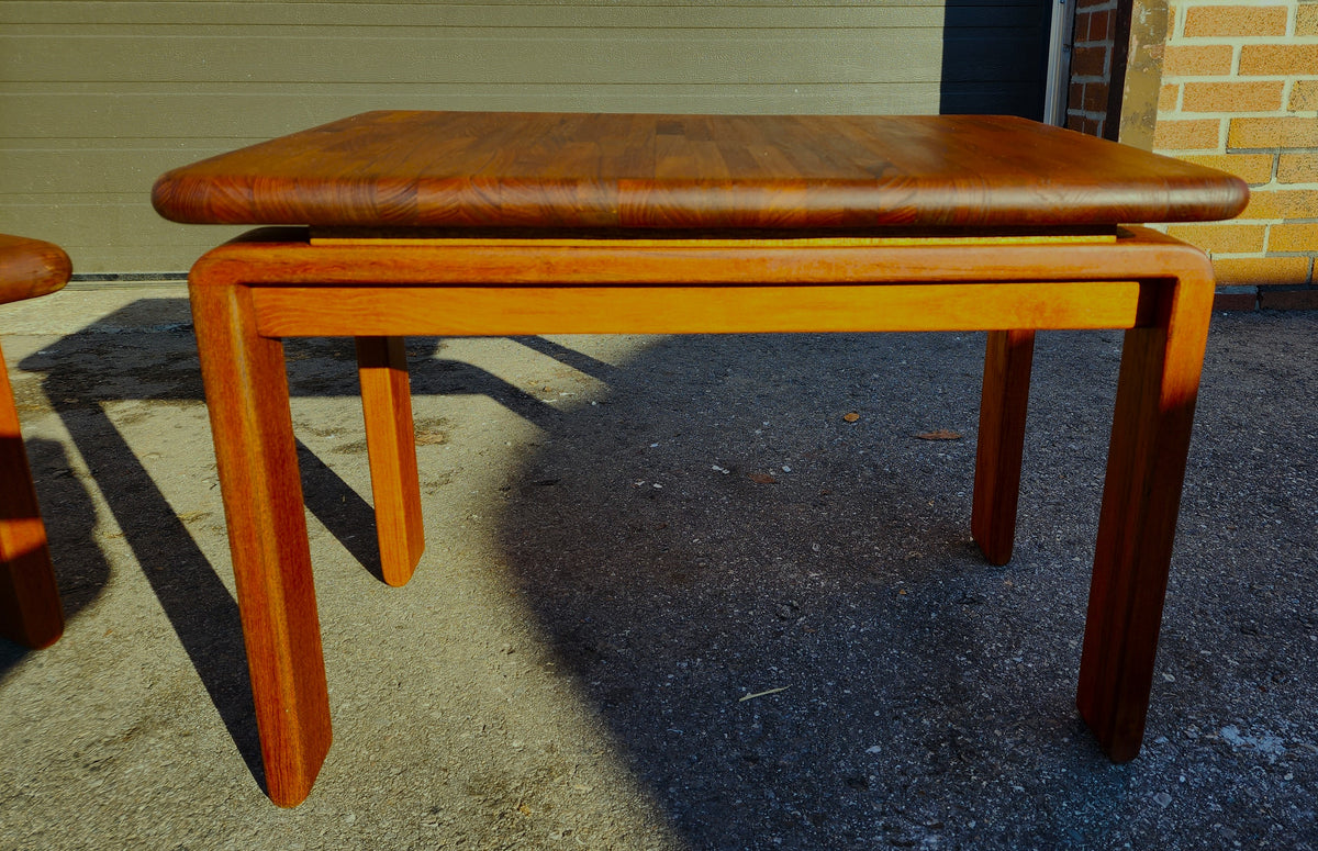 REFINISHED Danish Mid Century Modern SOLID Teak End Table, Floating Patchwork Design