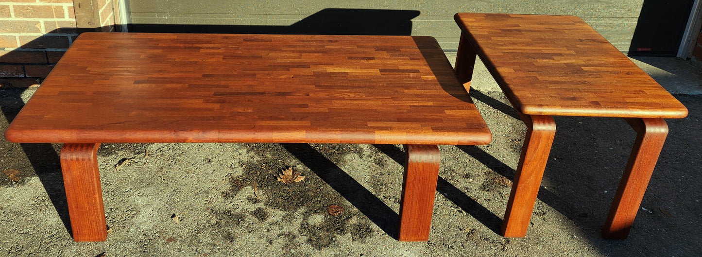 REFINISHED Danish Mid Century Modern SOLID Teak Coffee Table, Floating Patchwork Design