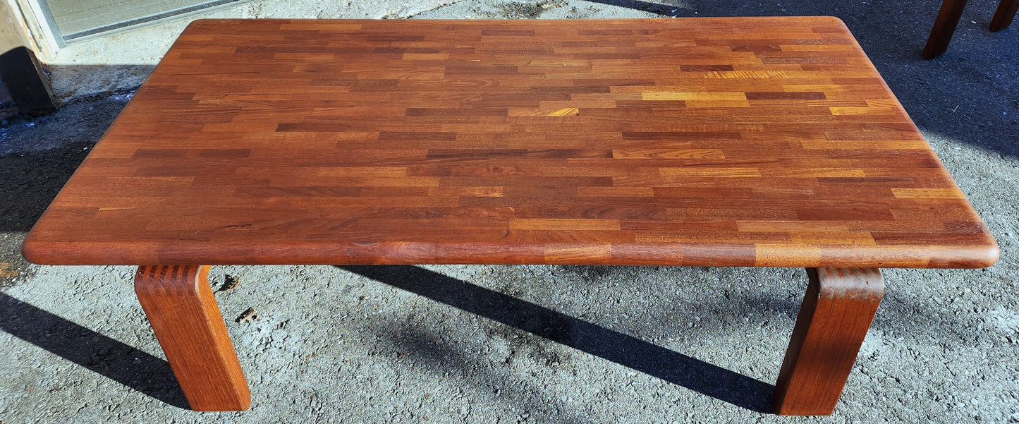 REFINISHED Danish Mid Century Modern SOLID Teak Coffee Table, Floating Patchwork Design