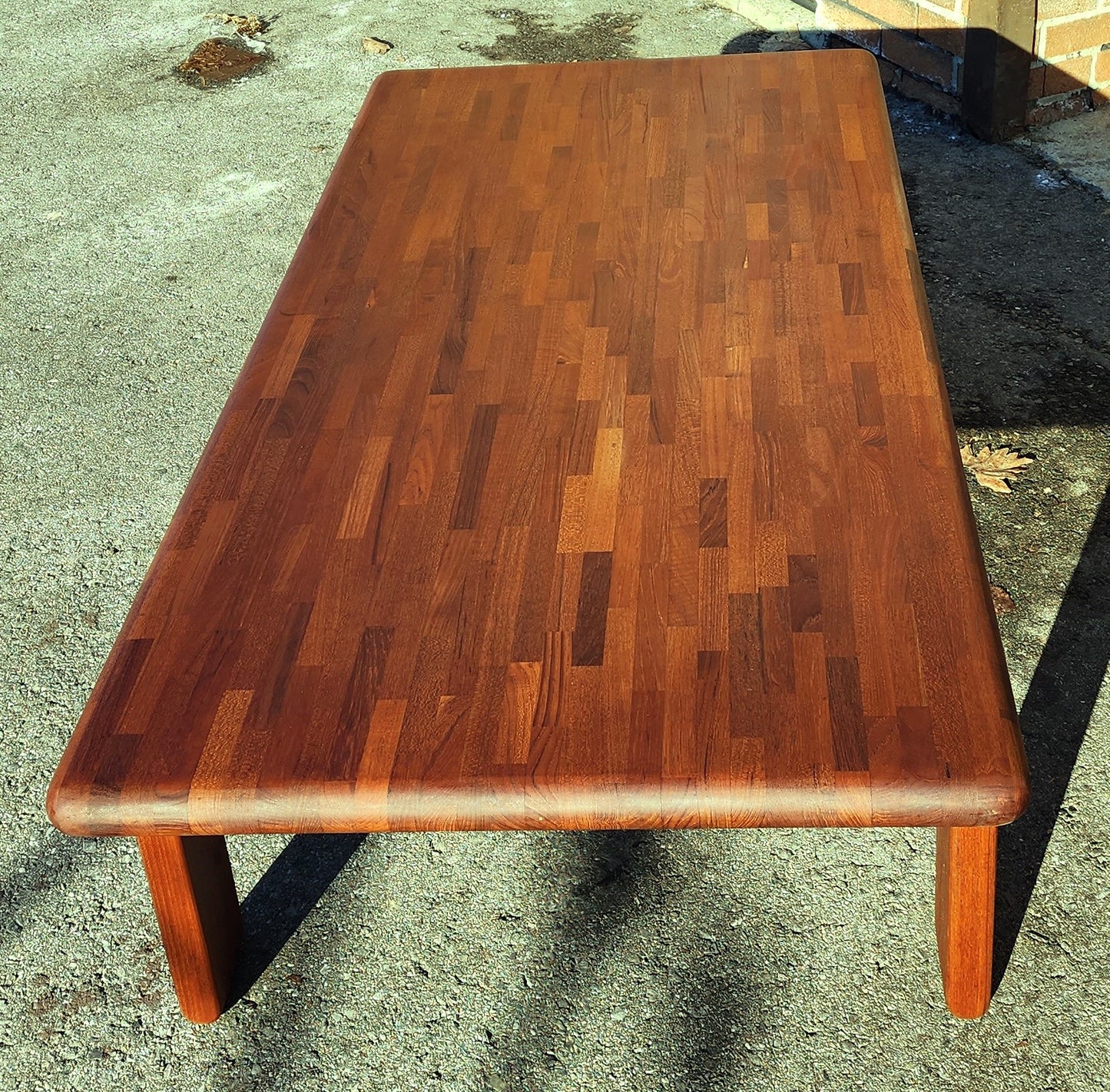 REFINISHED Danish Mid Century Modern SOLID Teak Coffee Table, Floating Patchwork Design