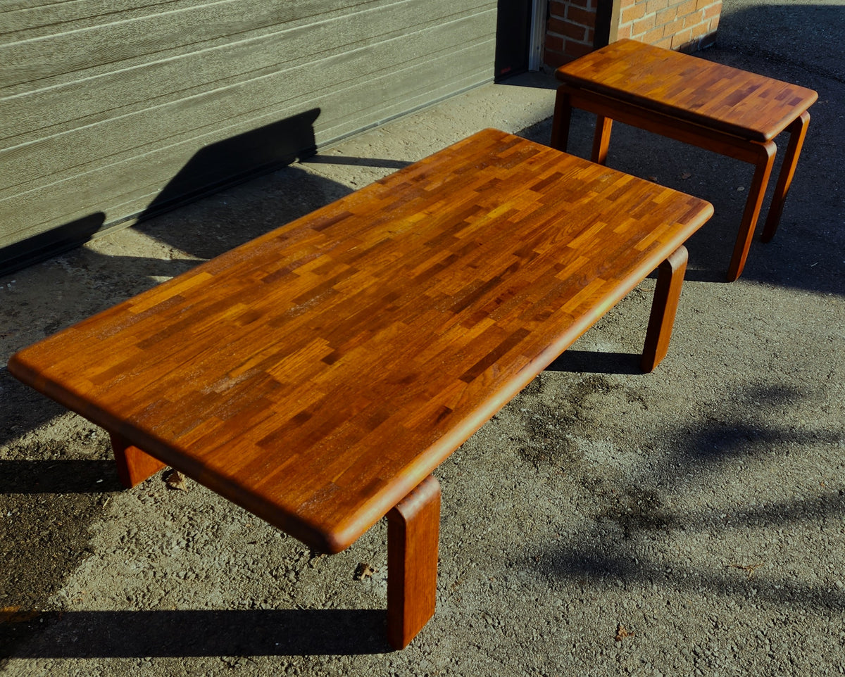 REFINISHED Danish Mid Century Modern SOLID Teak Coffee Table, Floating Patchwork Design