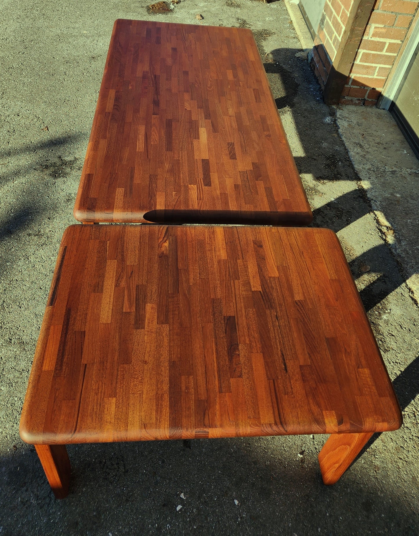 REFINISHED Danish Mid Century Modern SOLID Teak Coffee Table, Floating Patchwork Design