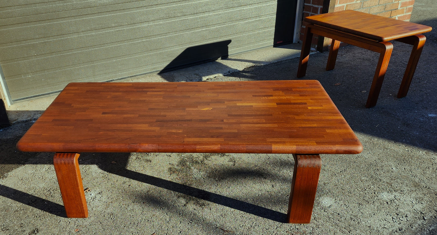 REFINISHED Danish Mid Century Modern SOLID Teak Coffee Table, Floating Patchwork Design