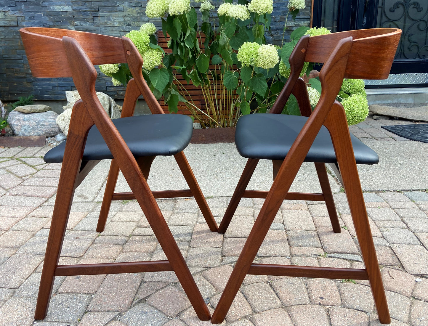 2 REFINISHED REUPHOLSTERED Danish Mid Century Modern Teak Arm Chairs by TH Harlev