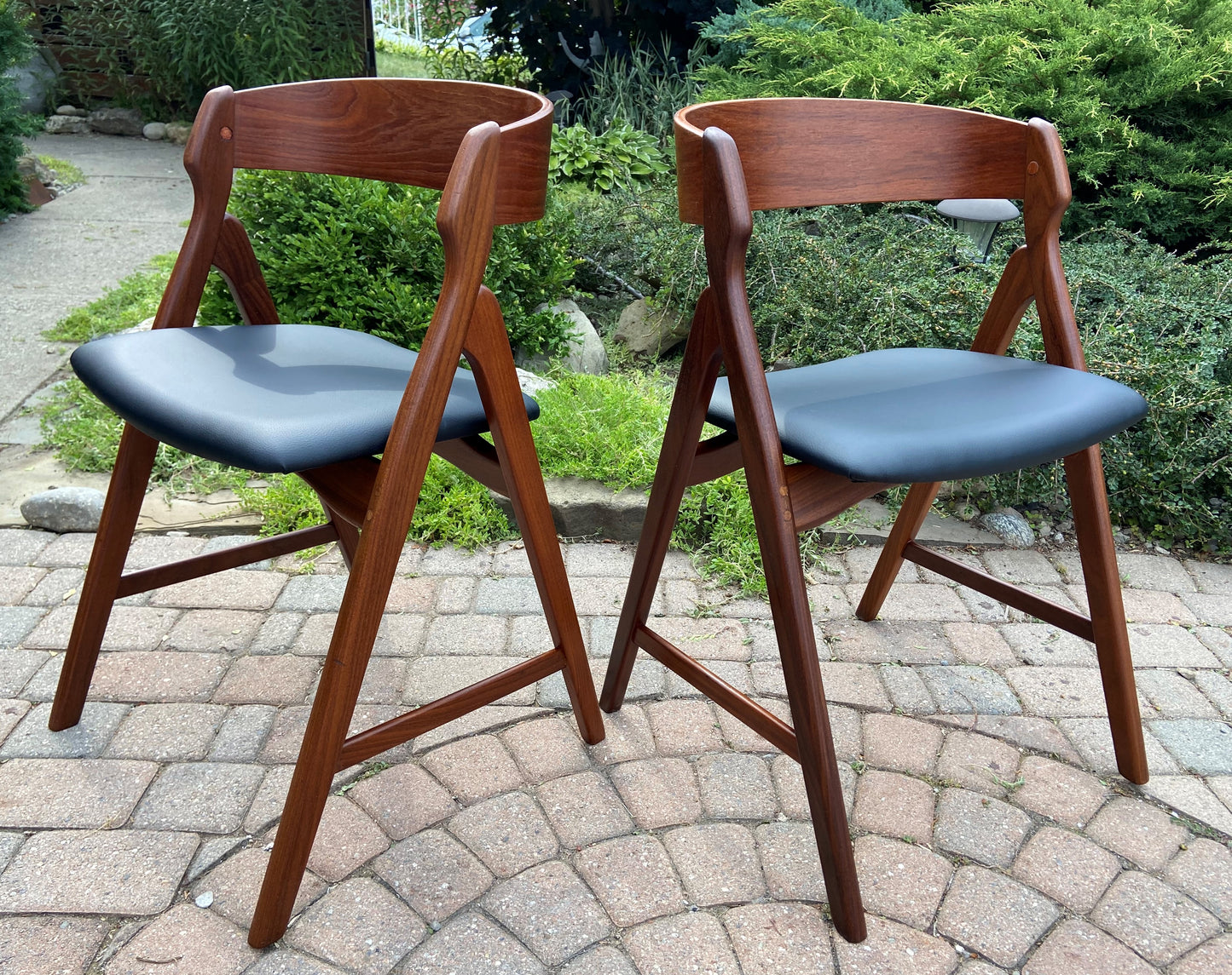 2 REFINISHED REUPHOLSTERED Danish Mid Century Modern Teak Arm Chairs by TH Harlev