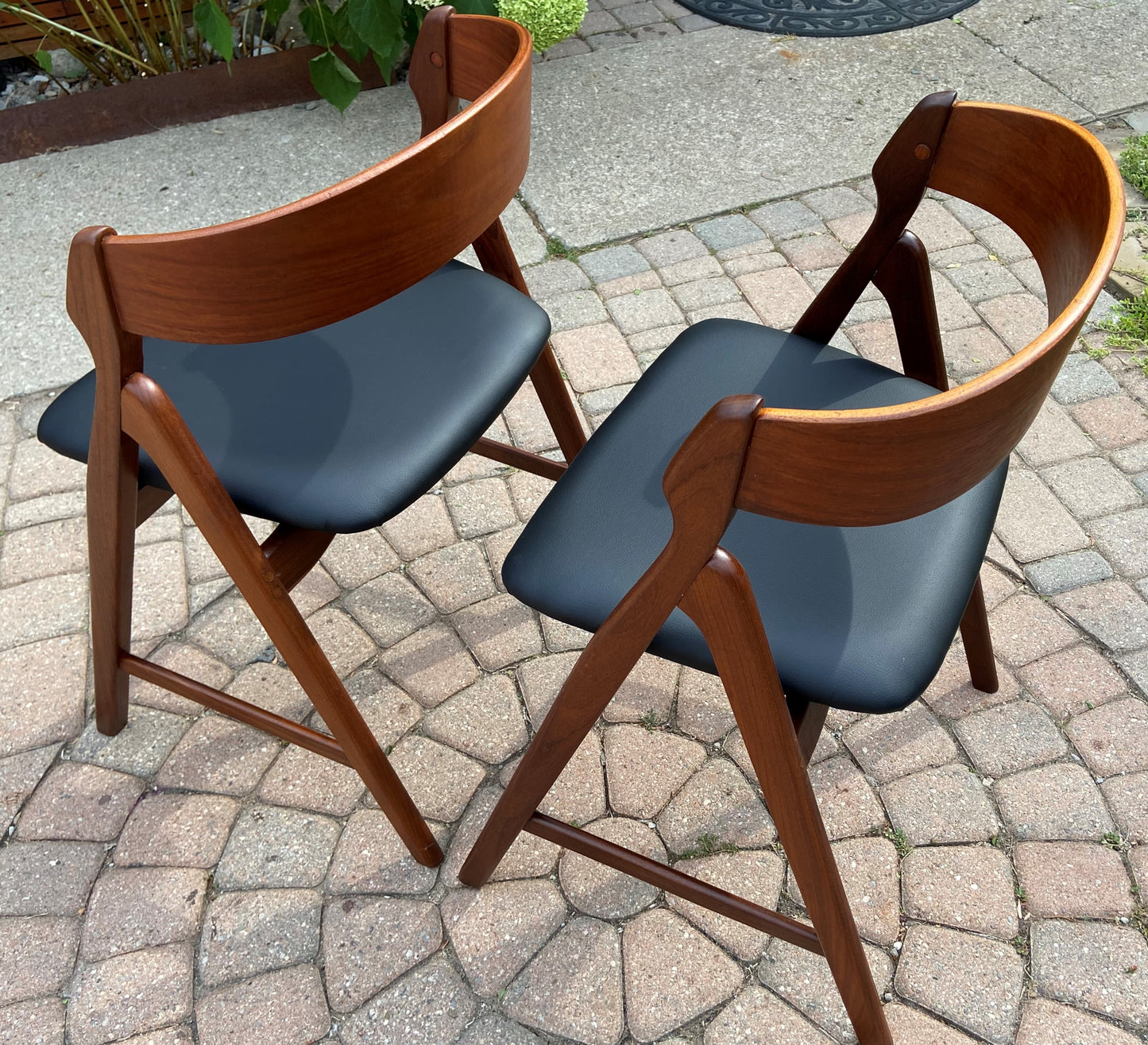 2 REFINISHED REUPHOLSTERED Danish Mid Century Modern Teak Arm Chairs by TH Harlev