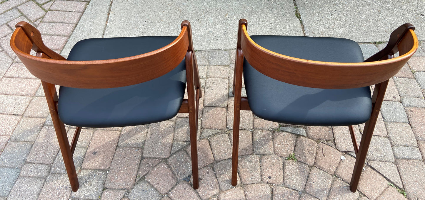 2 REFINISHED REUPHOLSTERED Danish Mid Century Modern Teak Arm Chairs by TH Harlev