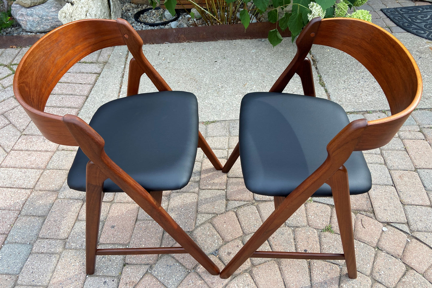 2 REFINISHED REUPHOLSTERED Danish Mid Century Modern Teak Arm Chairs by TH Harlev