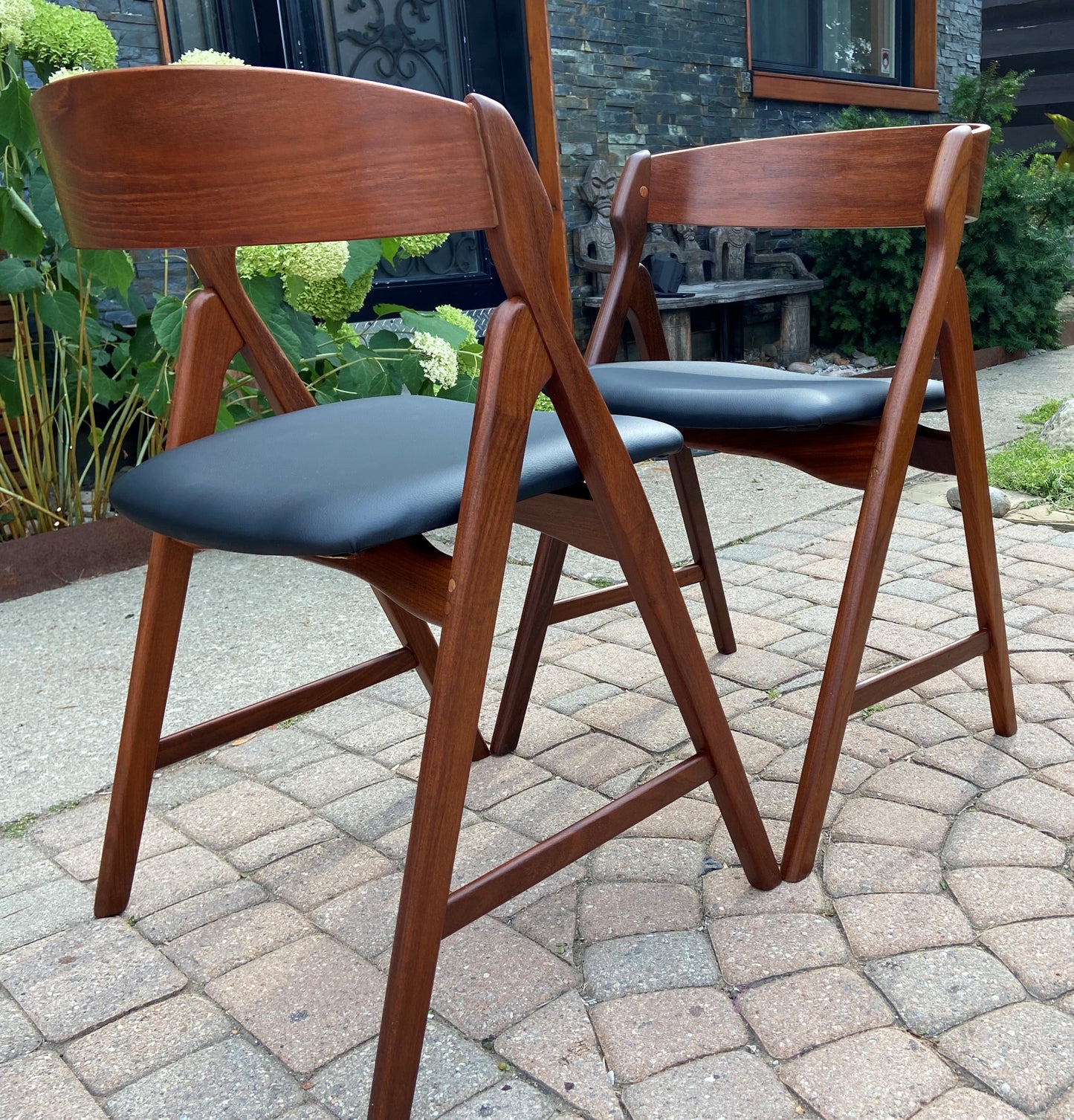 2 REFINISHED REUPHOLSTERED Danish Mid Century Modern Teak Arm Chairs by TH Harlev