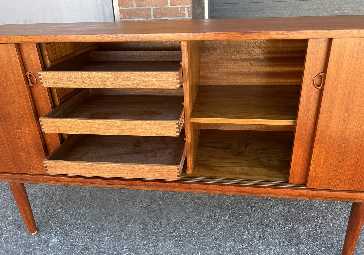 REFINISHED Danish Mid Century Modern Teak Sideboard by Jydsk Narrow 71"