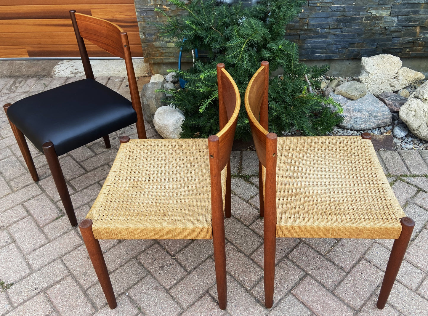 2 REFINISHED Danish MCM Teak & Papercord Chairs by P. Volther for Frem Rojle