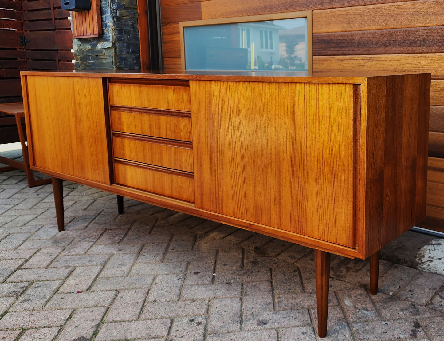 Danish Mid Century Modern Teak Sideboard Credenza Narrow 6 ft