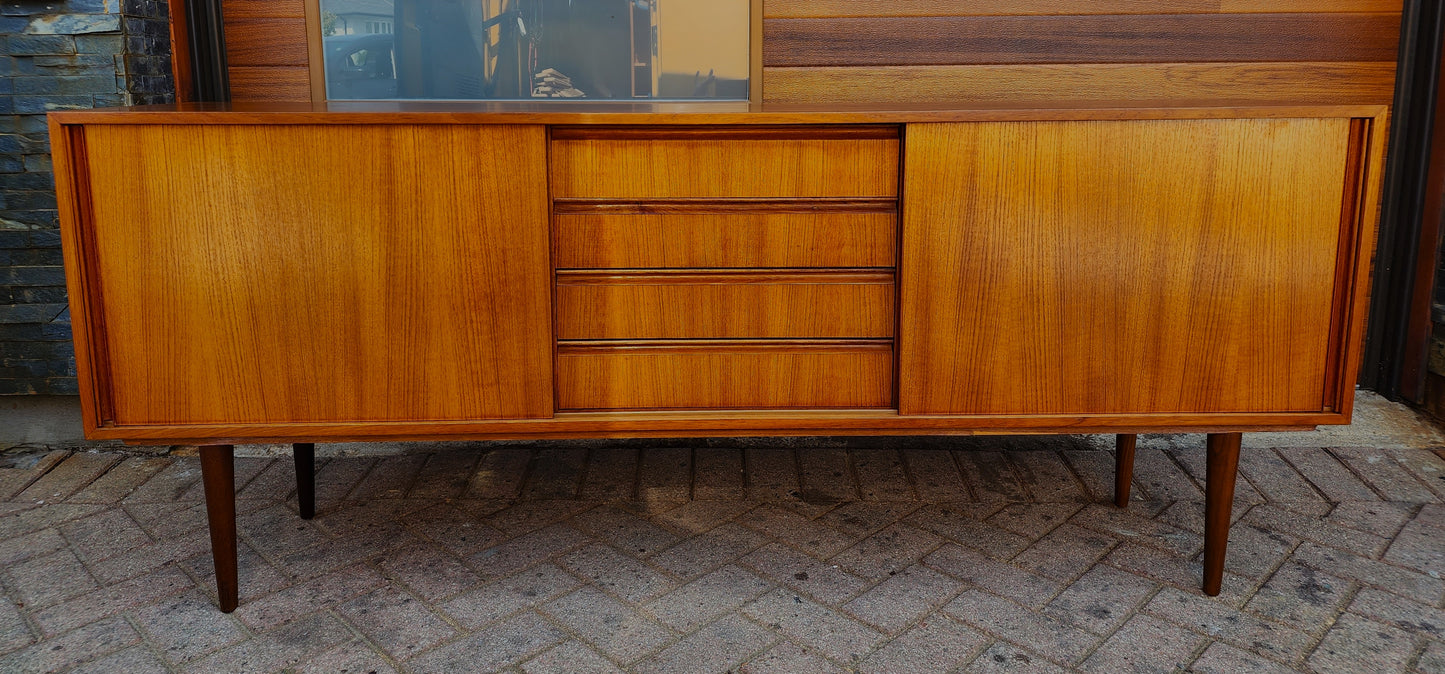 Danish Mid Century Modern Teak Sideboard Credenza Narrow 6 ft