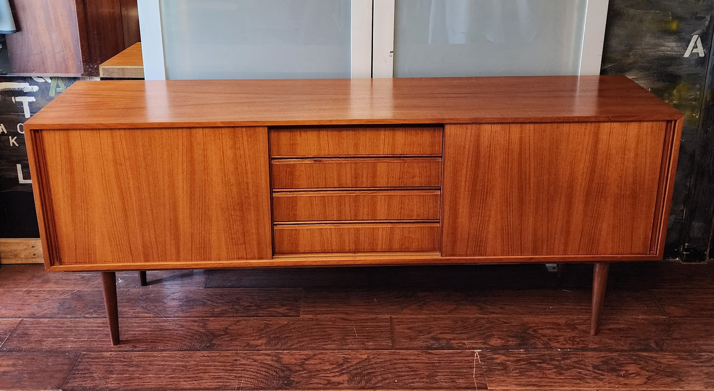 Danish Mid Century Modern Teak Sideboard Credenza Narrow 6 ft