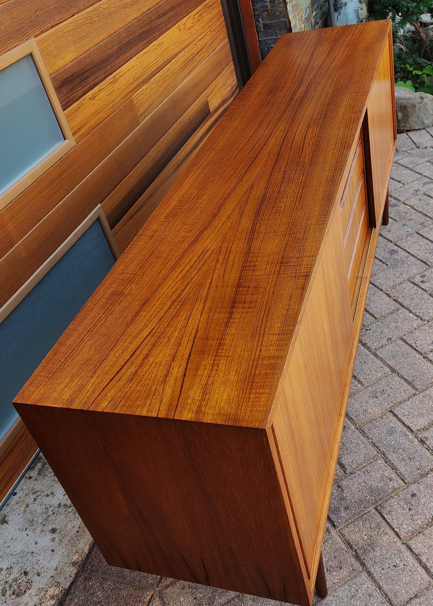 Danish Mid Century Modern Teak Sideboard Credenza Narrow 6 ft