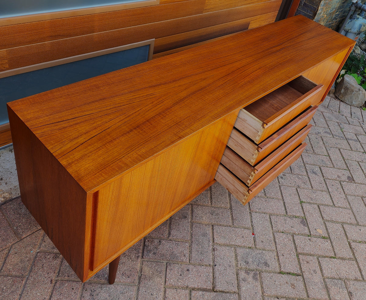 Danish Mid Century Modern Teak Sideboard Credenza Narrow 6 ft