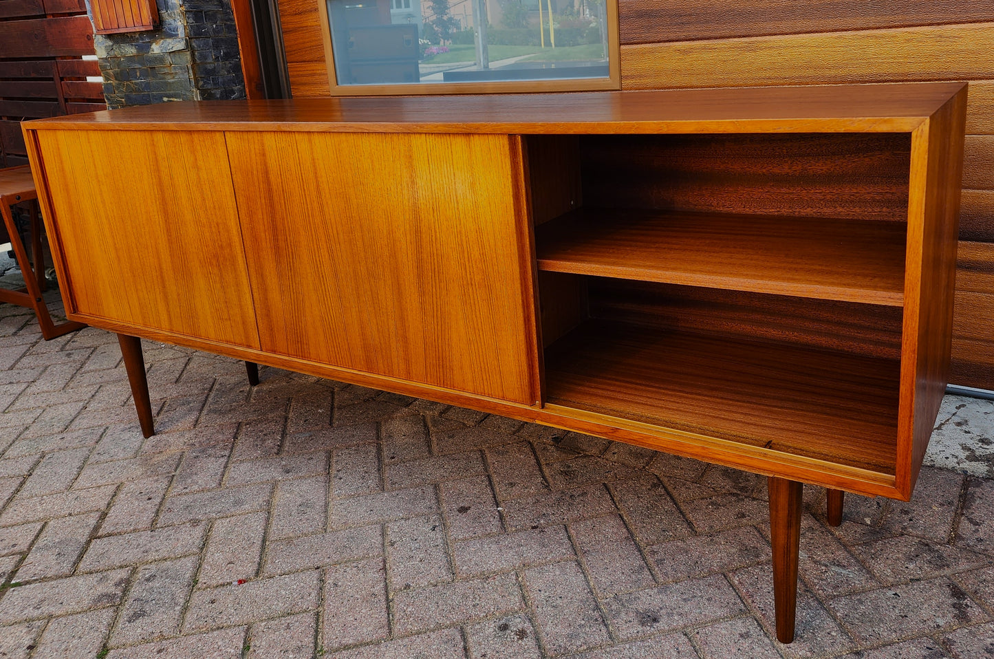 Danish Mid Century Modern Teak Sideboard Credenza Narrow 6 ft