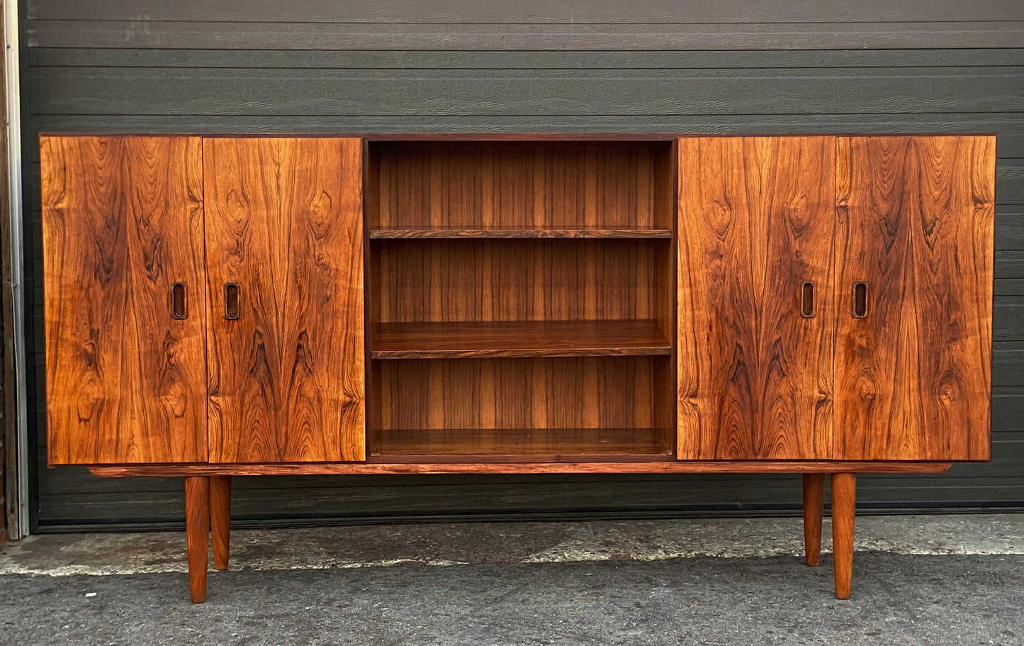 REFINISHED Danish Mid Century Modern Rosewood Cabinet Narrow 79"