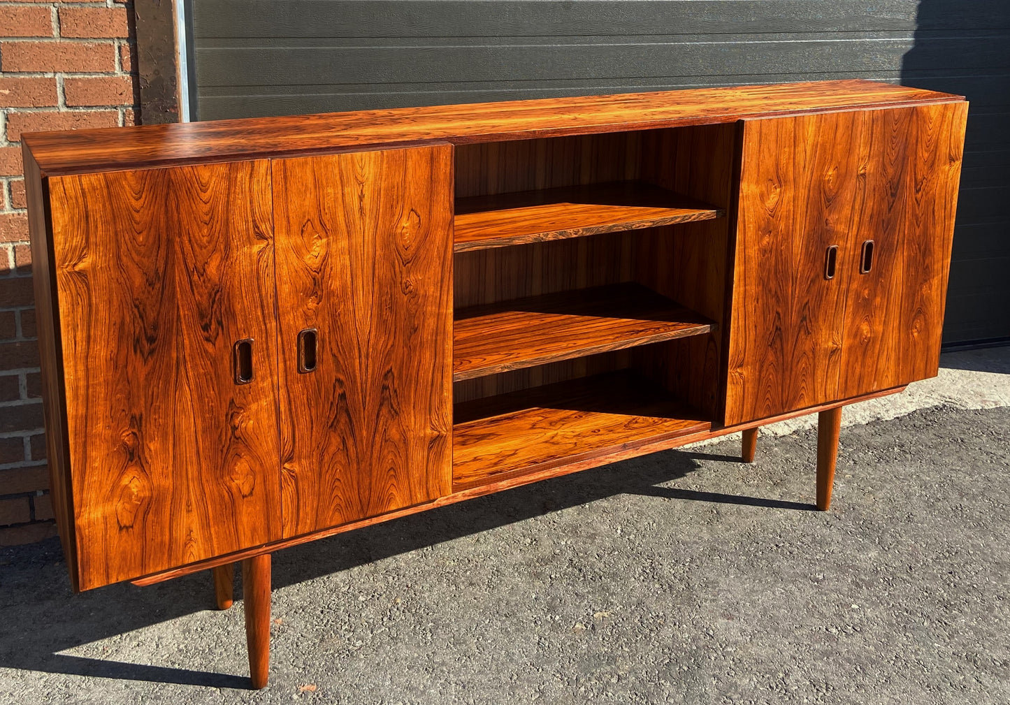 REFINISHED Danish Mid Century Modern Rosewood Cabinet Narrow 79"