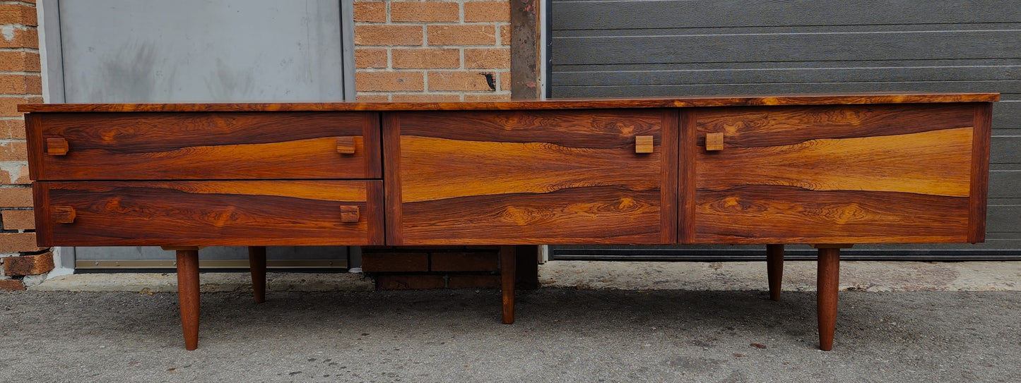 REFINISHED Danish Mid Century Modern Rosewood Console 86"wide & low