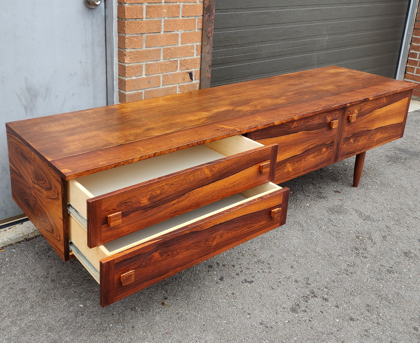 REFINISHED Danish Mid Century Modern Rosewood Console 86"wide & low