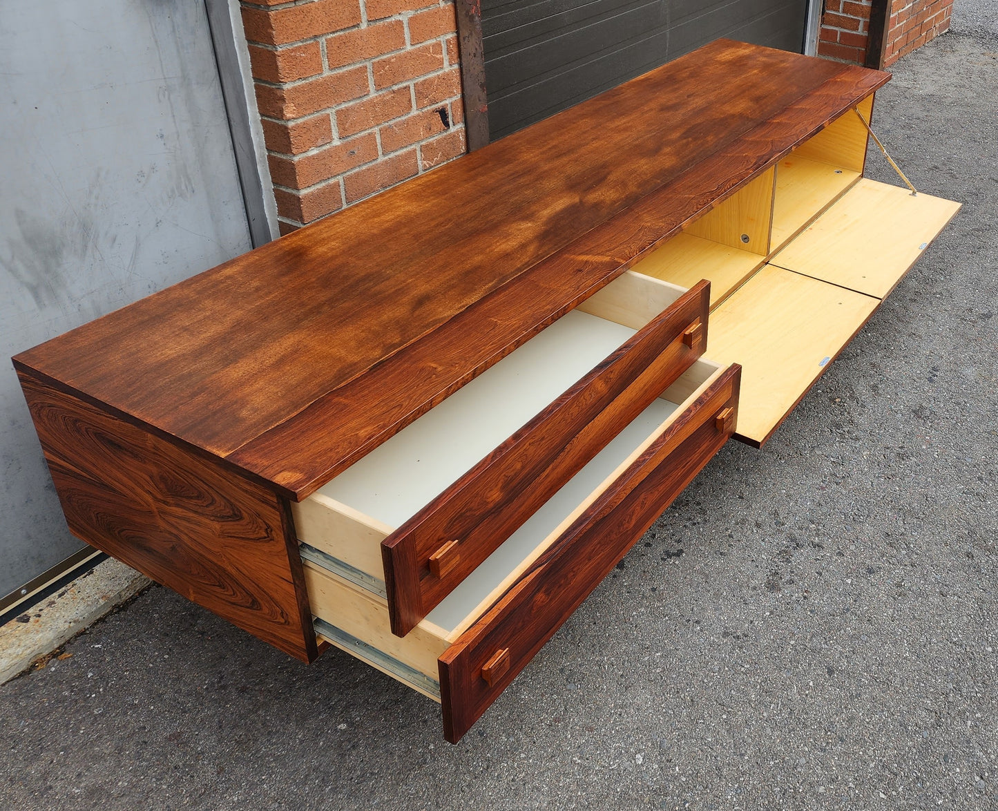 REFINISHED Danish Mid Century Modern Rosewood Console 86"wide & low