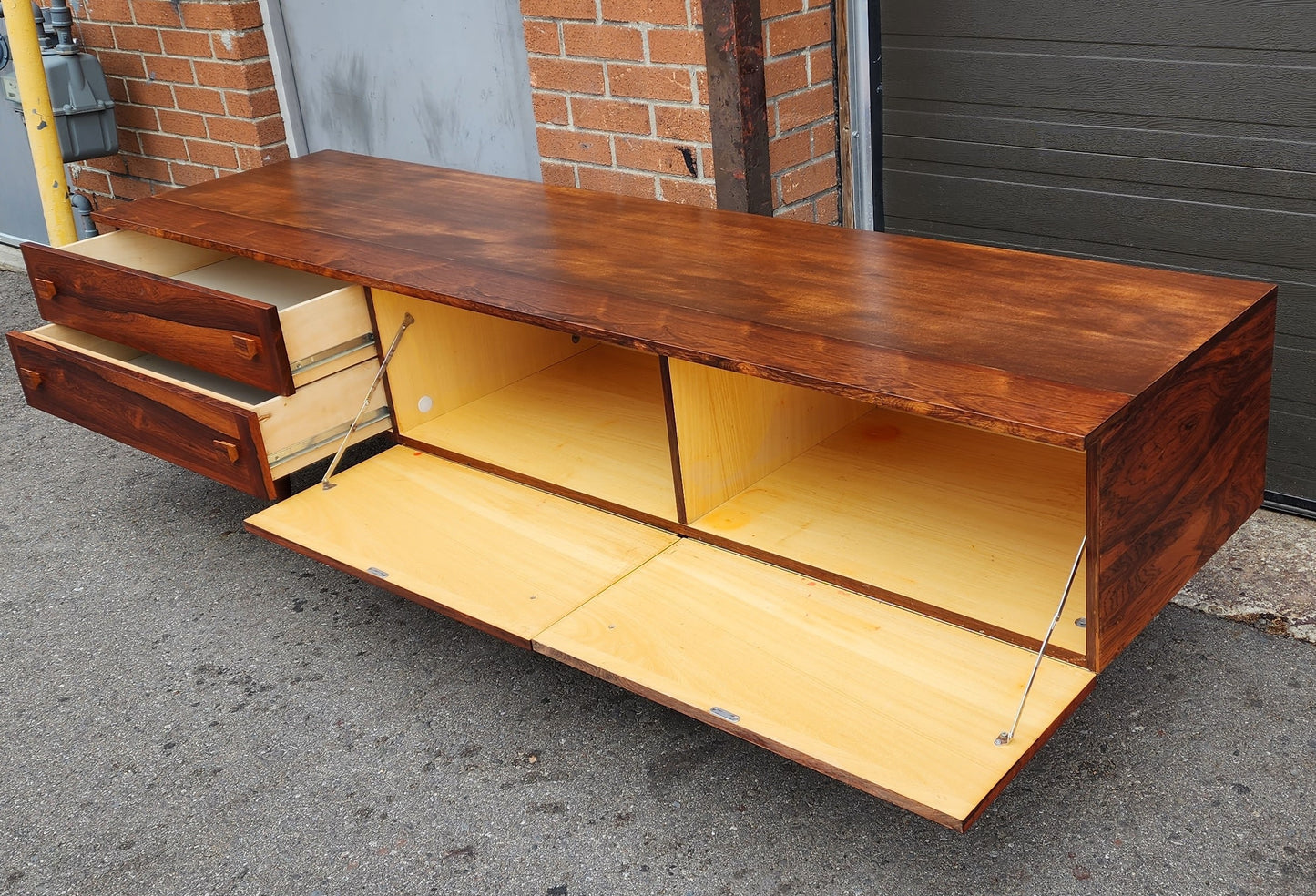 REFINISHED Danish Mid Century Modern Rosewood Console 86"wide & low