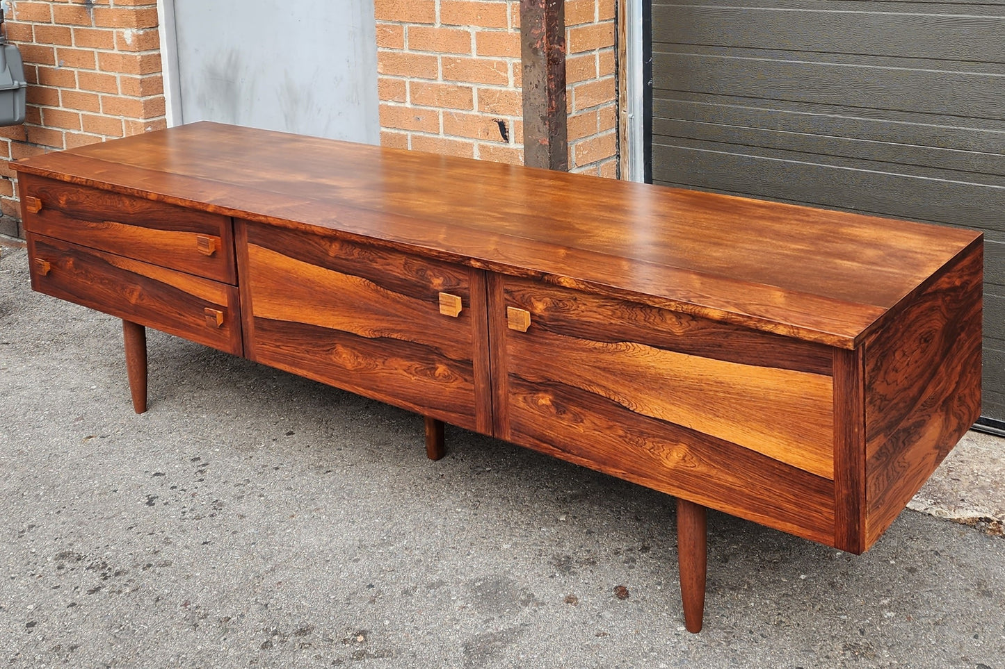 REFINISHED Danish Mid Century Modern Rosewood Console 86"wide & low