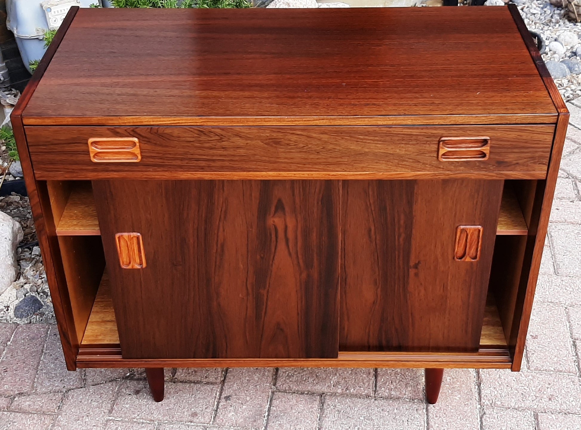 RESTORED Danish MCM Rosewood Cabinet with sliding doors & drawer, compact 34", perfect - Mid Century Modern Toronto