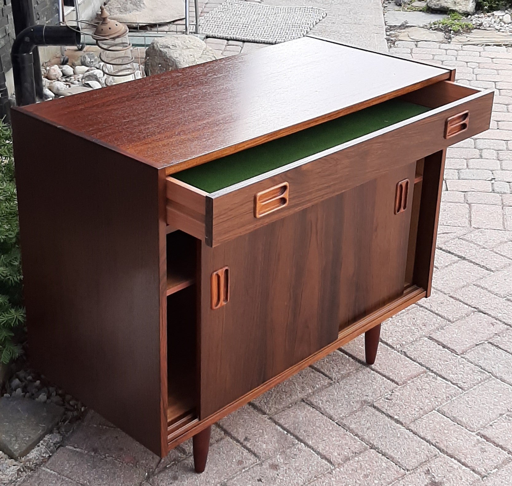 RESTORED Danish MCM Rosewood Cabinet with sliding doors & drawer, compact 34", perfect - Mid Century Modern Toronto