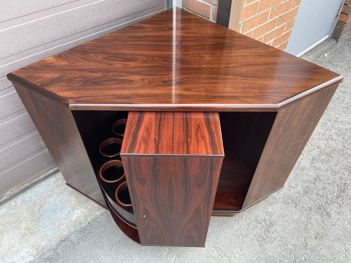 RESTORED Danish Mid Century Modern Rotating Rosewood Bar or TV Console