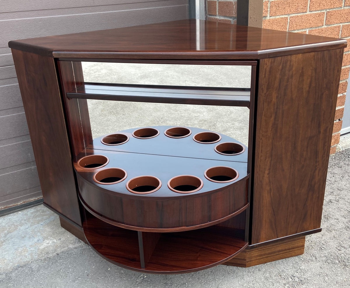 RESTORED Danish Mid Century Modern Rotating Rosewood Bar or TV Console