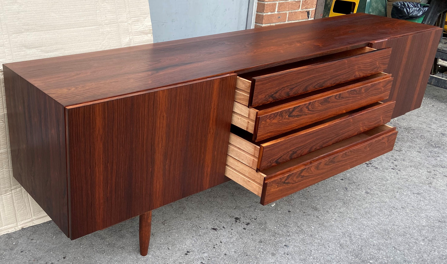 REFINISHED Danish Mid Century Modern Rosewood Credenza 90.5" Perfect