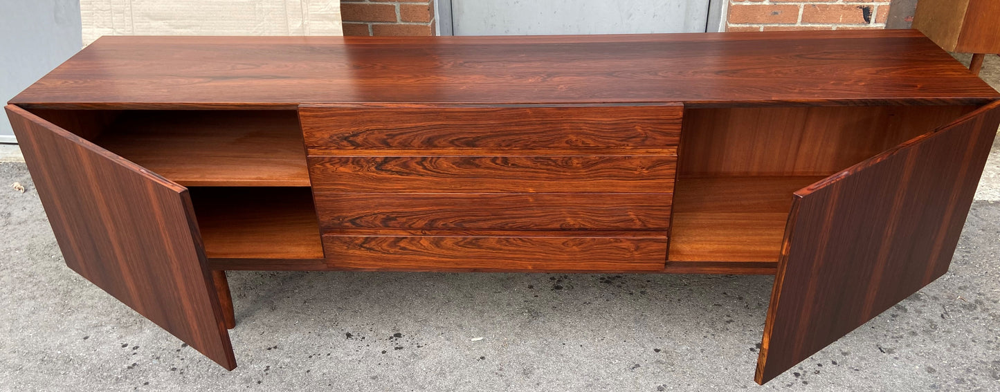 REFINISHED Danish Mid Century Modern Rosewood Credenza 90.5" Perfect