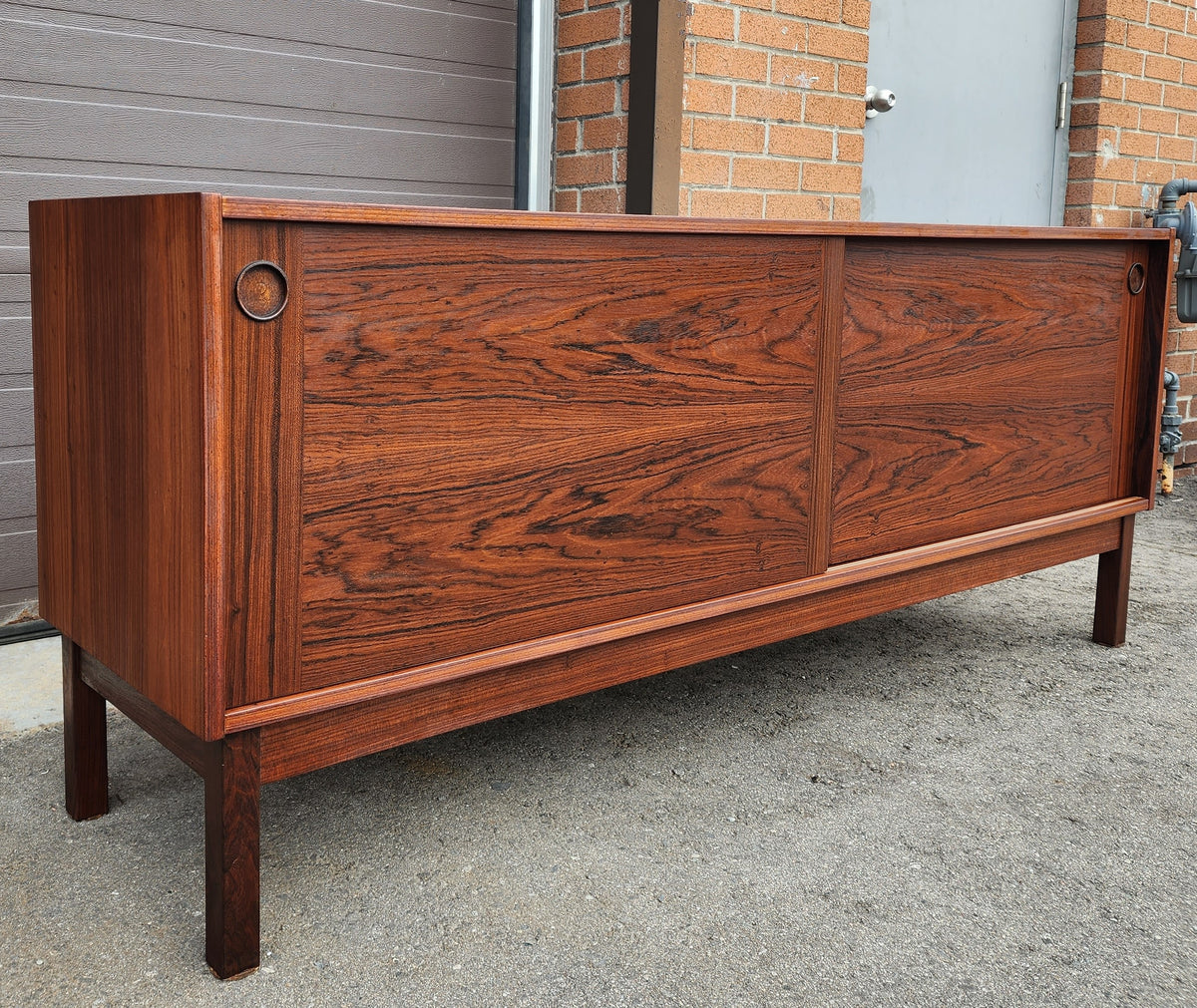 REFINISHED Danish Mid Century Modern Rosewood Credenza w Finished Back 72
