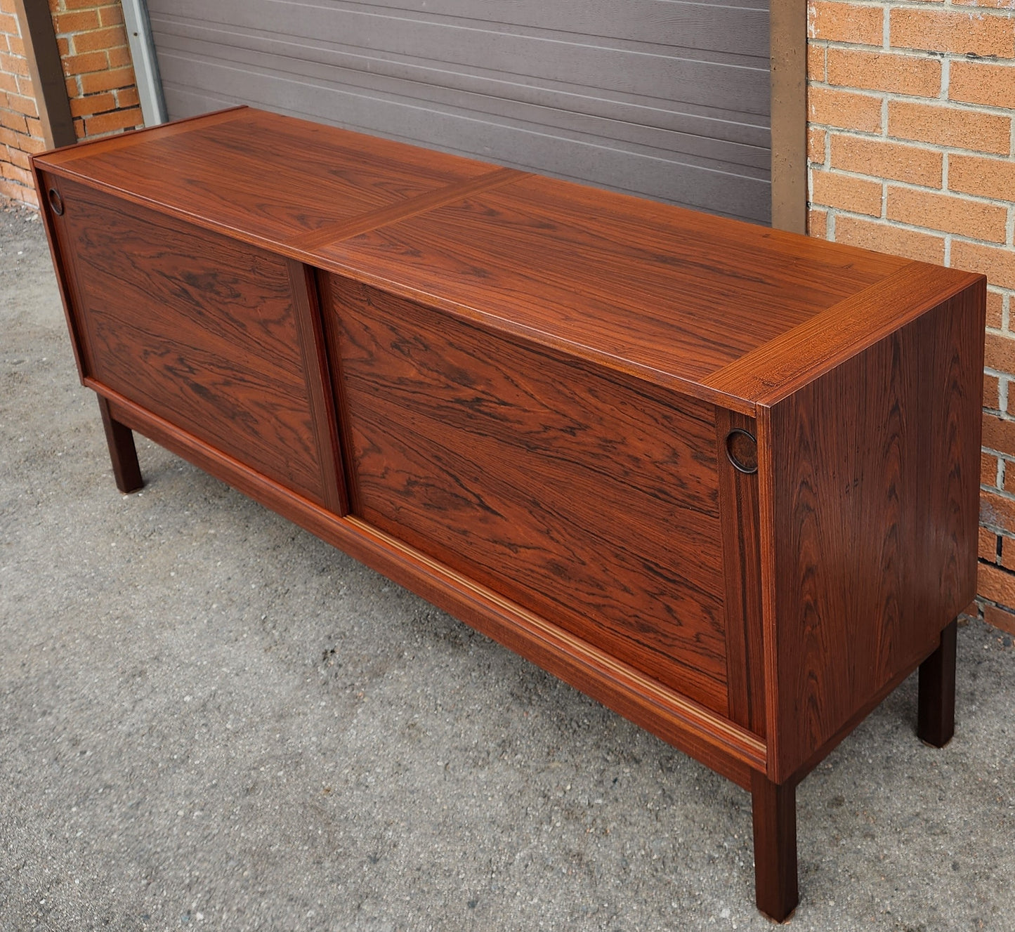 REFINISHED Danish Mid Century Modern Rosewood Credenza w Finished Back 72"