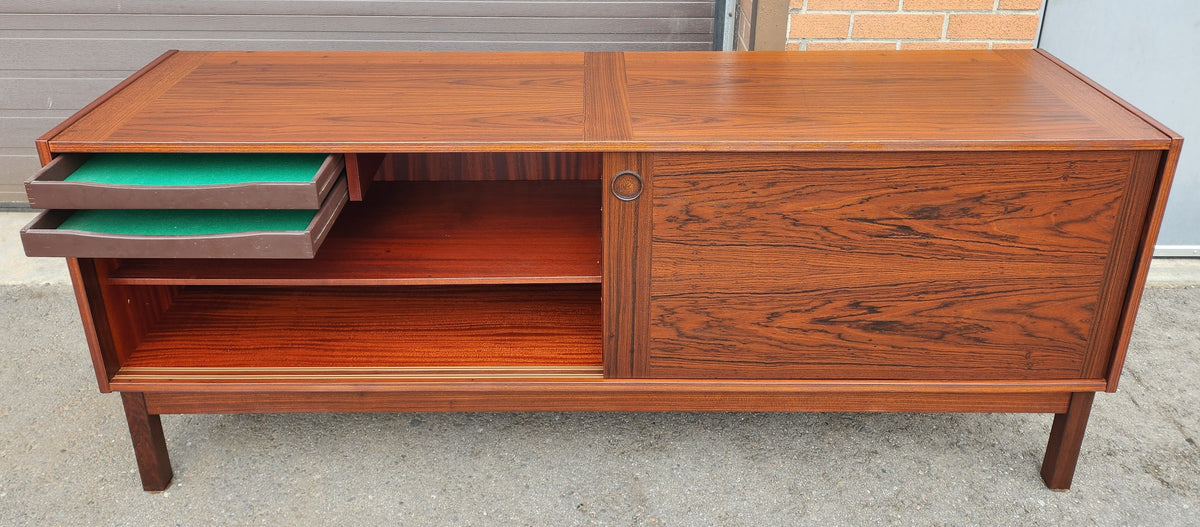 REFINISHED Danish Mid Century Modern Rosewood Credenza w Finished Back 72