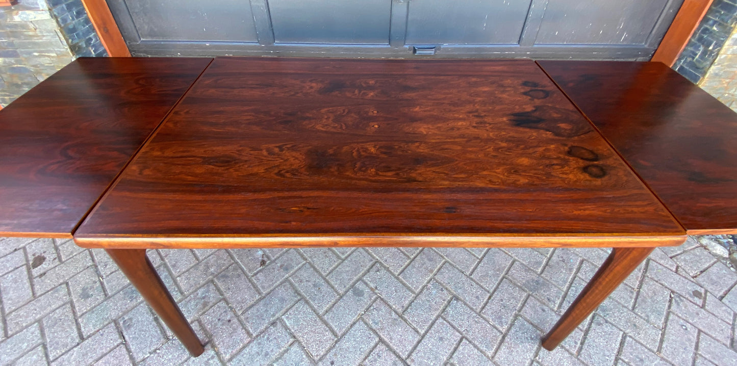 REFINISHED Danish MCM Rosewood Draw Leaf Table by H. Kjaernulf  51" - 93" PERFECT