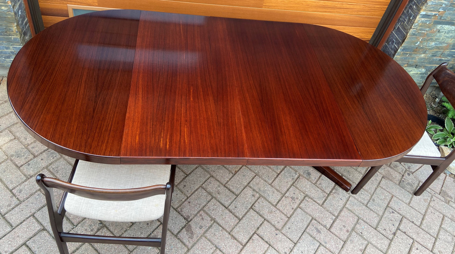 RESTORED Danish Mid Century Modern Rosewood Table w 2 Leaves & 8 Chairs, Perfect