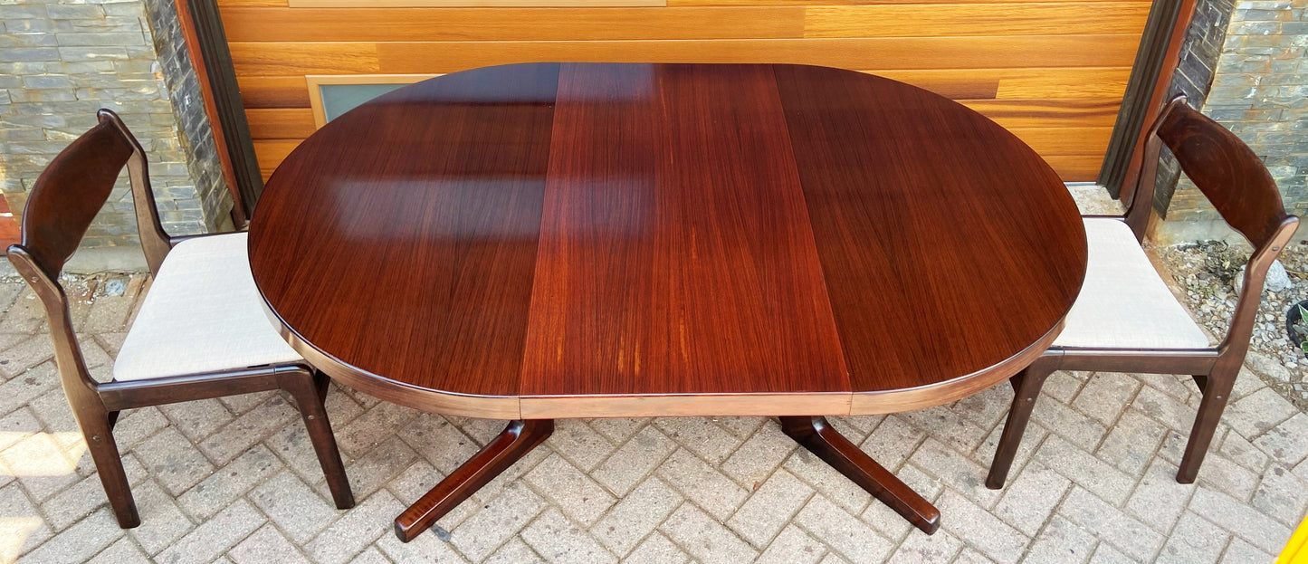 RESTORED Danish Mid Century Modern Rosewood Table w 2 Leaves & 8 Chairs, Perfect