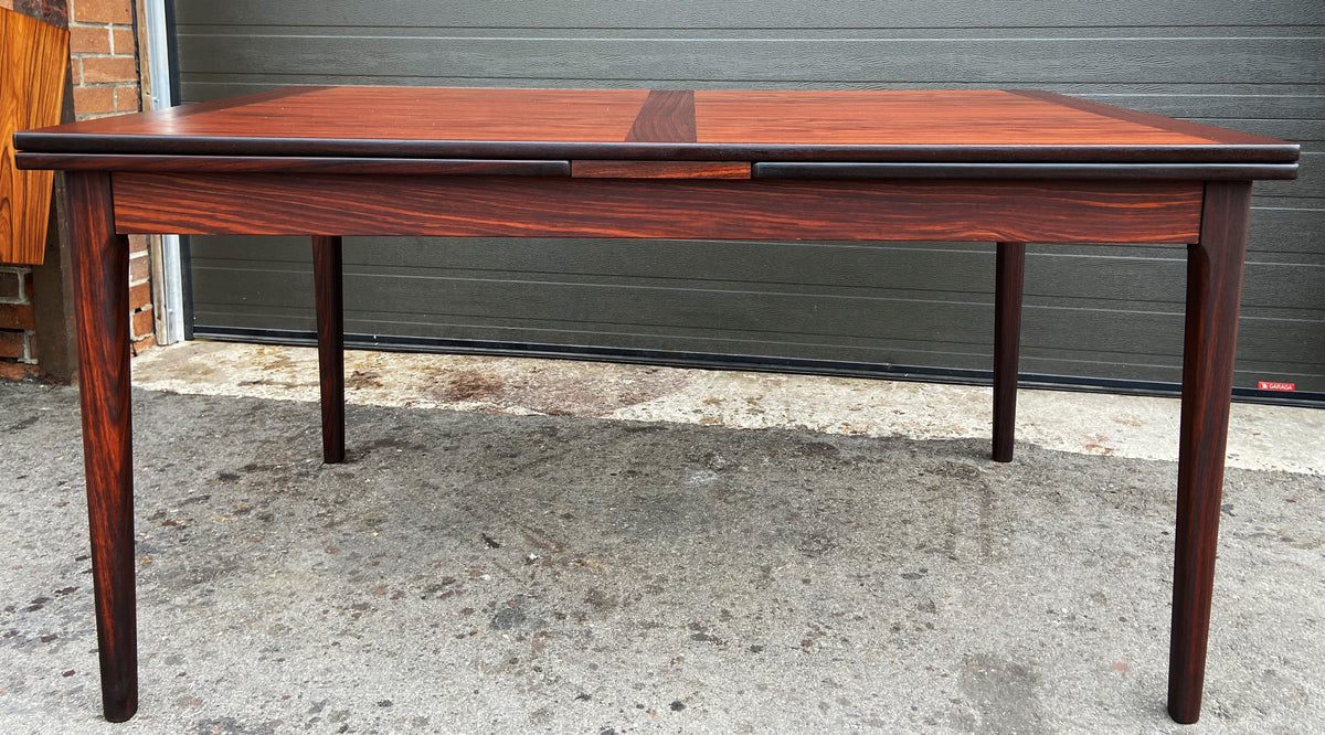 REFINISHED Danish Mid Century Modern Rosewood Draw Leaf Table 55