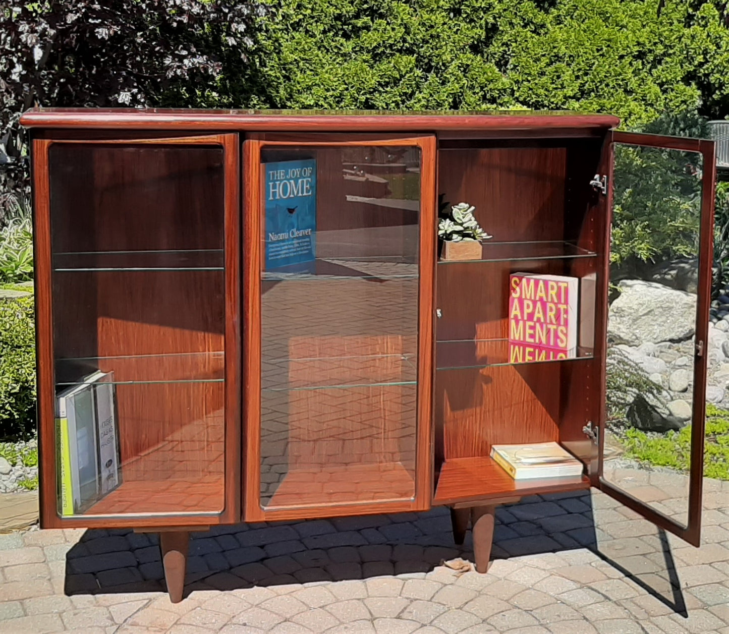 RESTORED Danish MCM Rosewood Bookcase Display 60.5" with lighting PERFECT