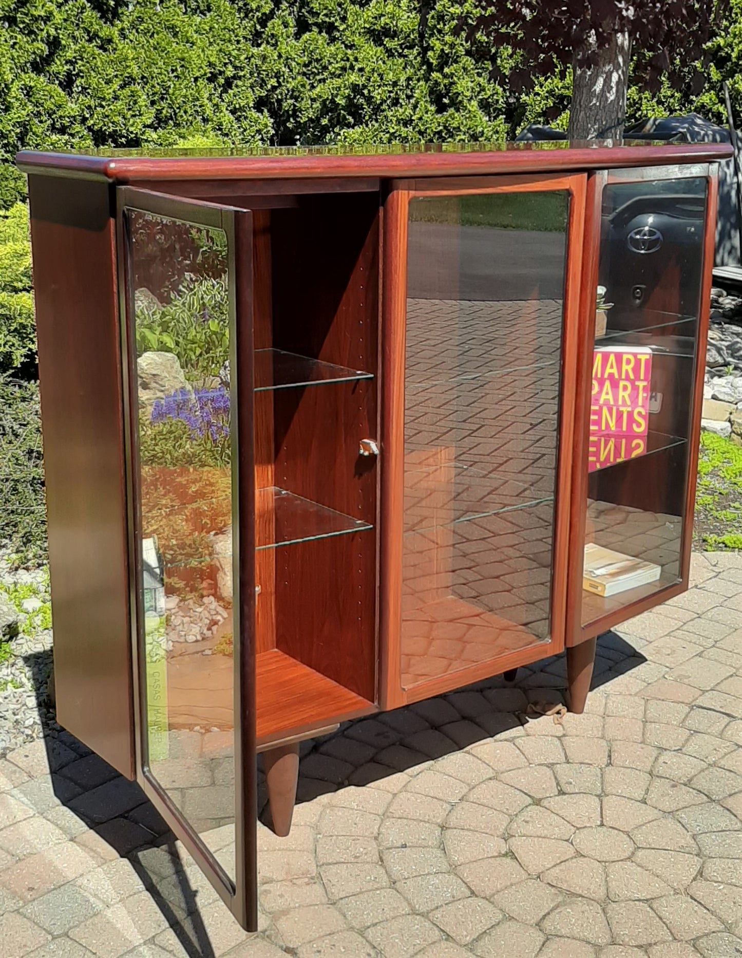 RESTORED Danish MCM Rosewood Bookcase Display 60.5" with lighting PERFECT