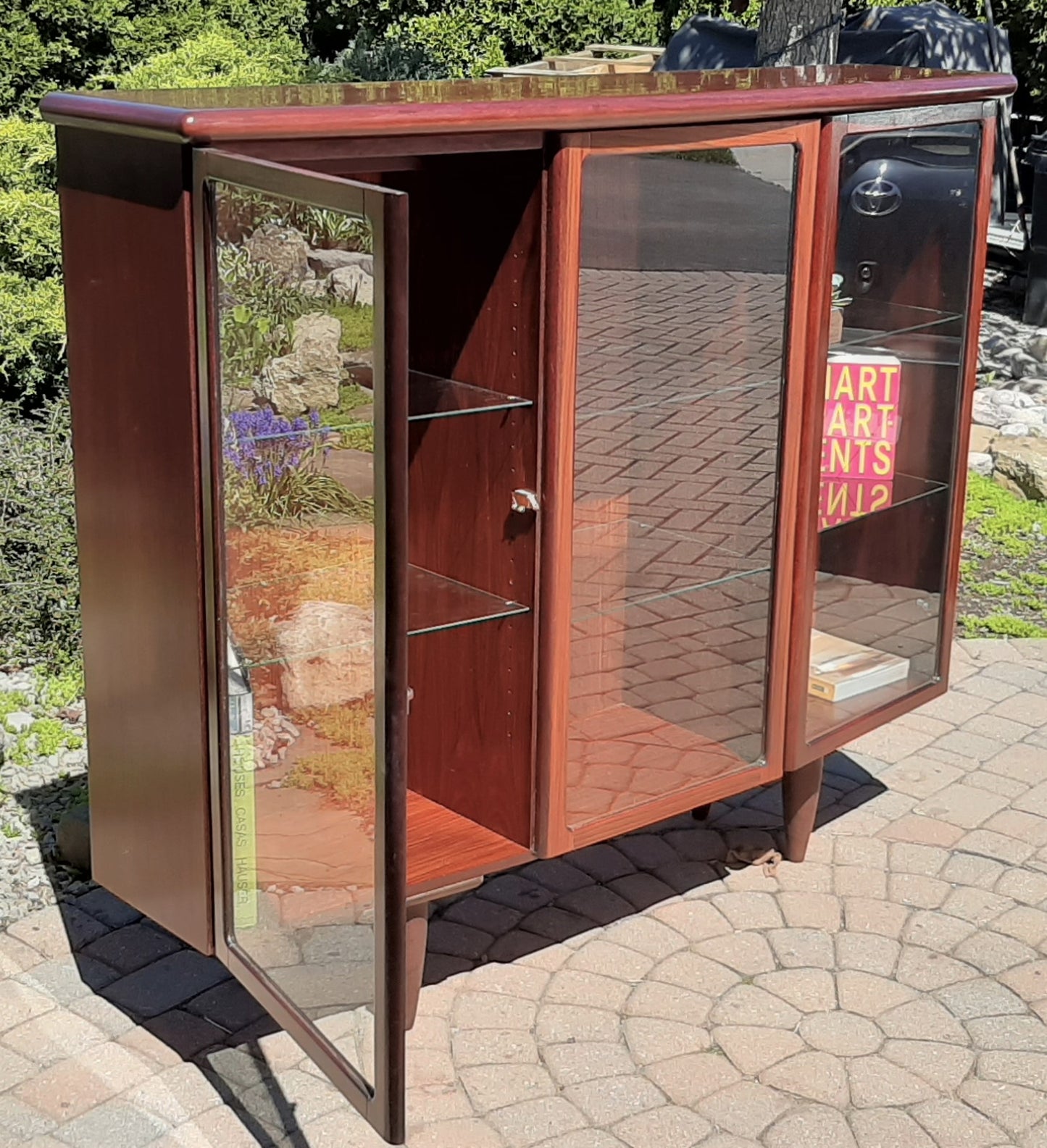 RESTORED Danish MCM Rosewood Bookcase Display 60.5" with lighting PERFECT