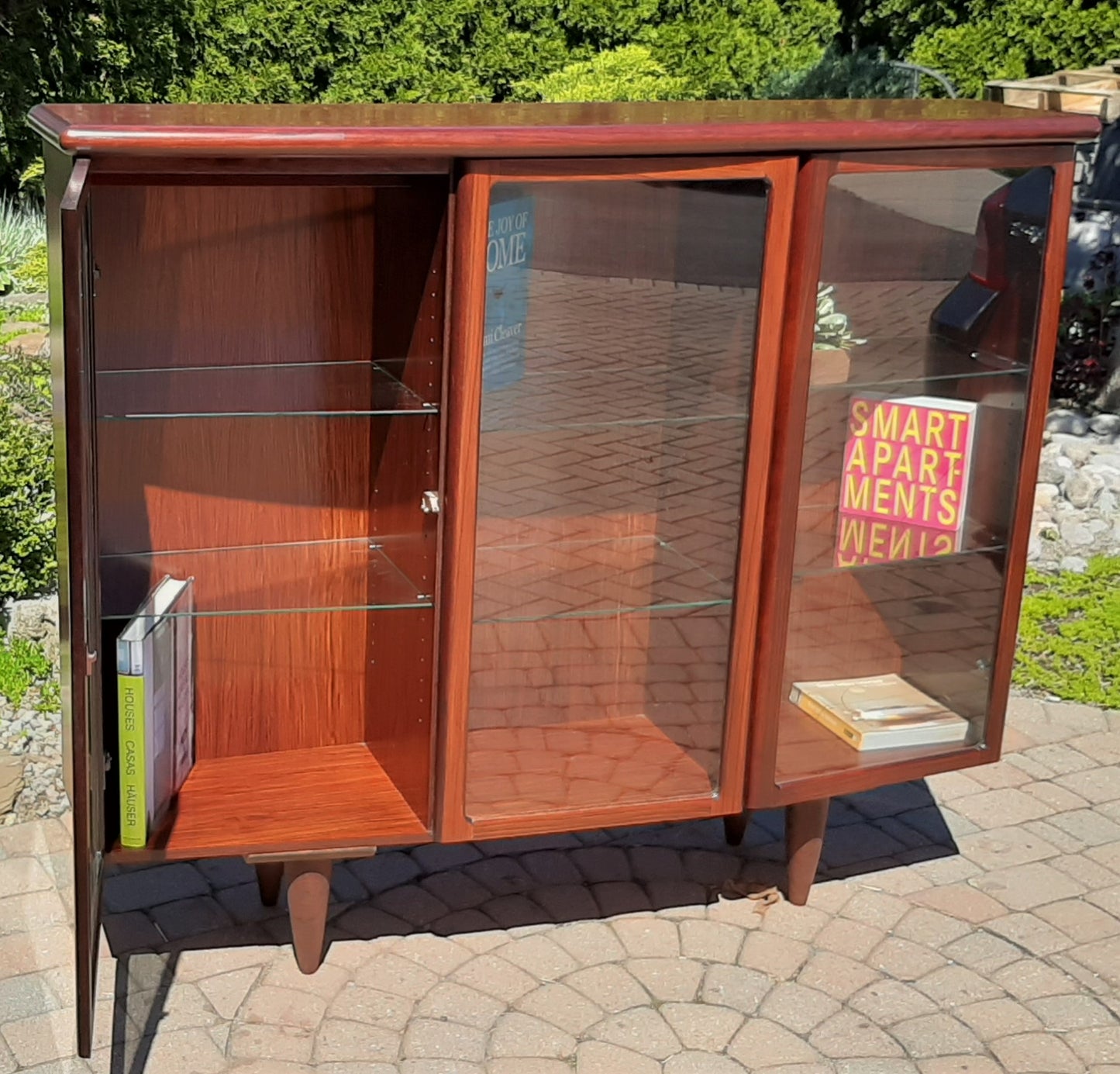 RESTORED Danish MCM Rosewood Bookcase Display 60.5" with lighting PERFECT