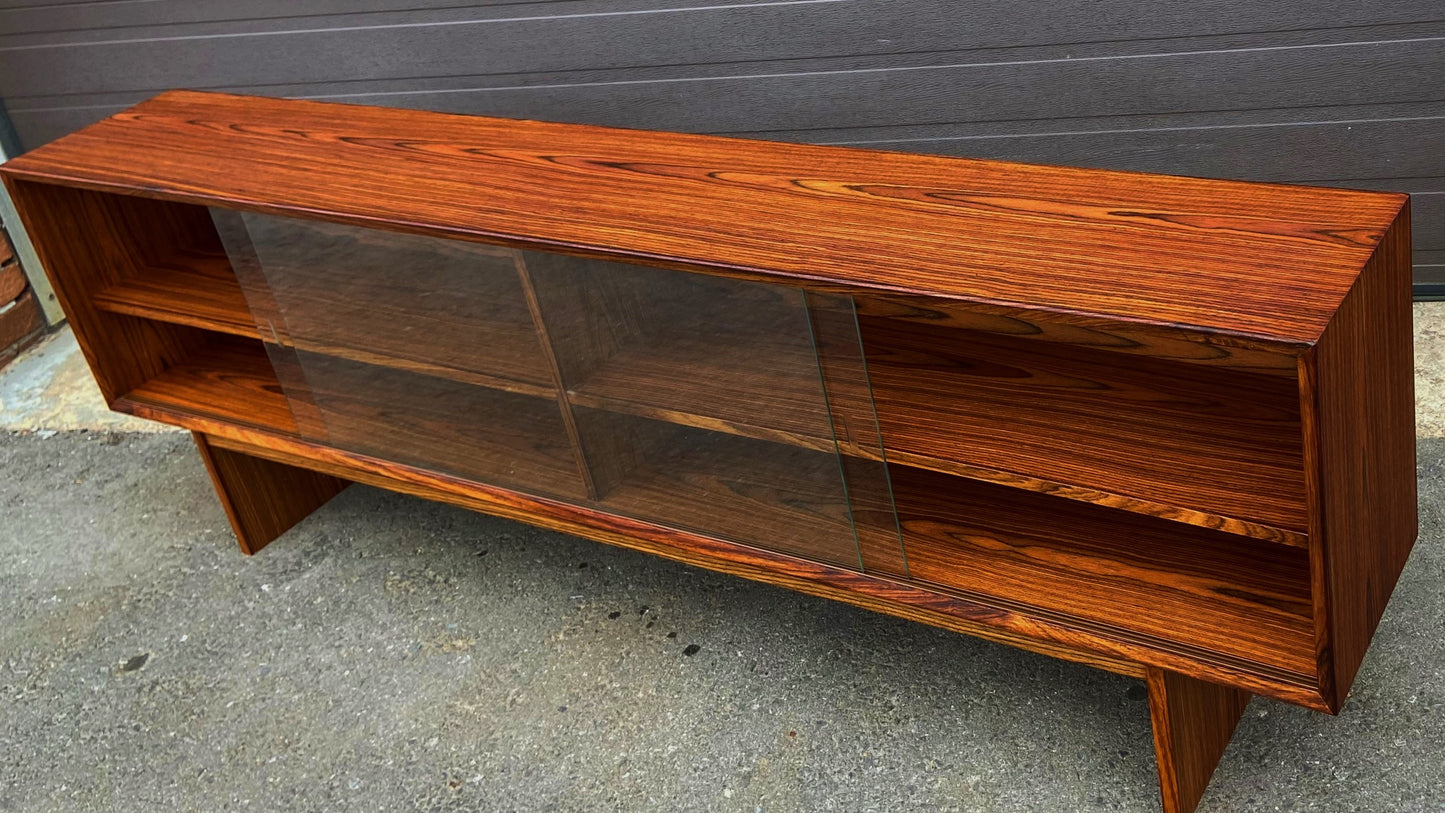 REFINISHED Danish Mid Century Modern Rosewood Display 72.75" w Finished Back