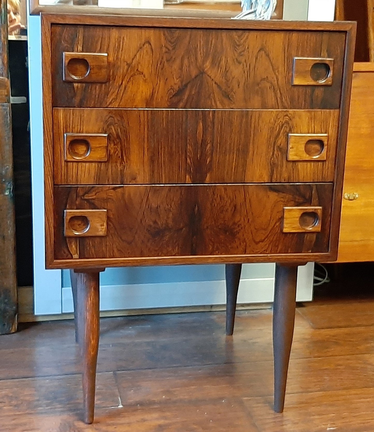 REFINISHED Danish MCM Rosewood Chest 3 Drawers & Mirror PERFECT