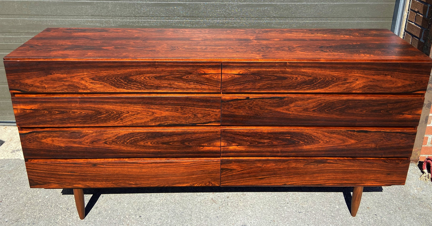 REFINISHED Danish MCM Rosewood Credenza Dresser 8 Drawers by Vinde Møbelfabrik