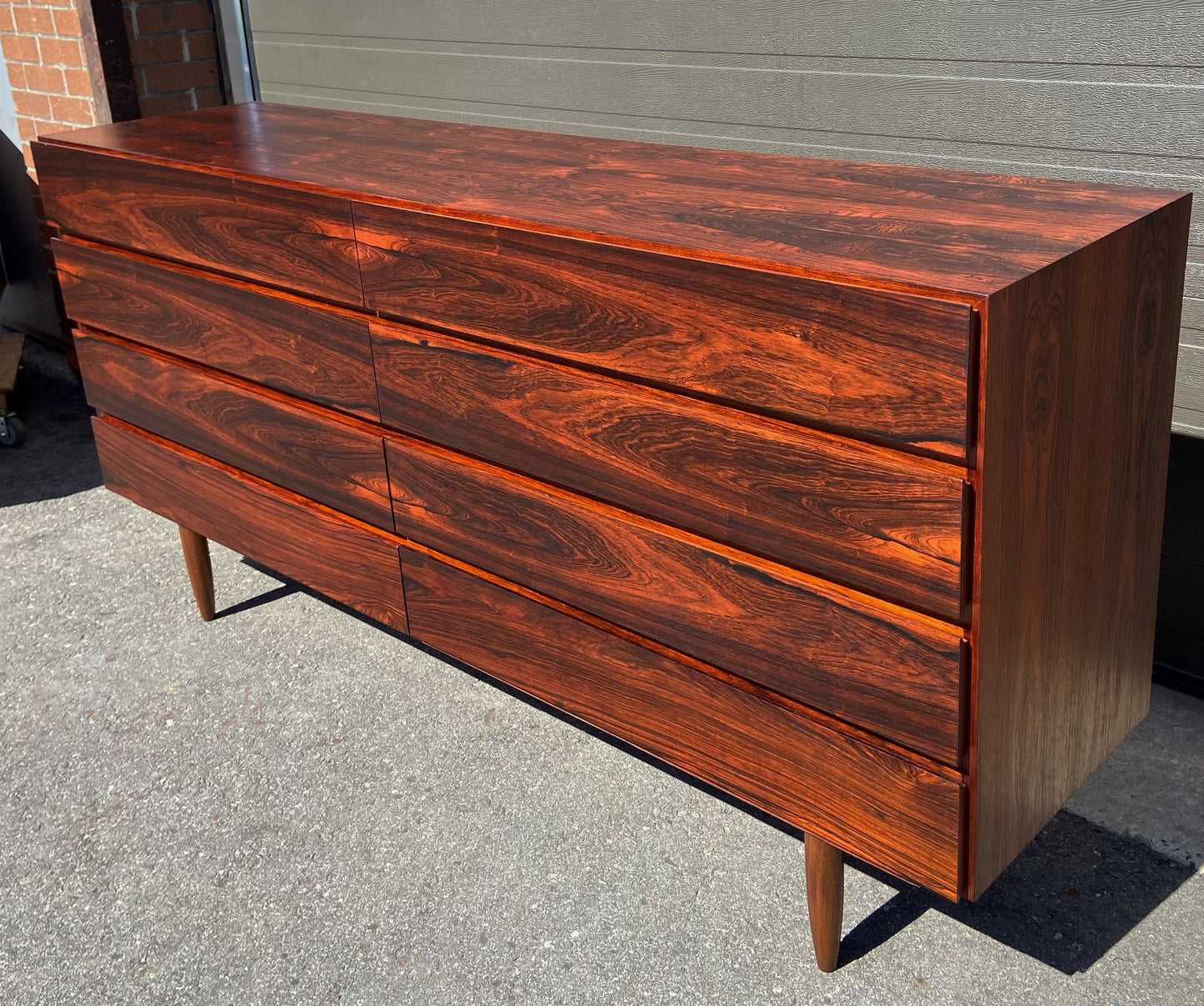 REFINISHED Danish MCM Rosewood Credenza Dresser 8 Drawers by Vinde Møbelfabrik